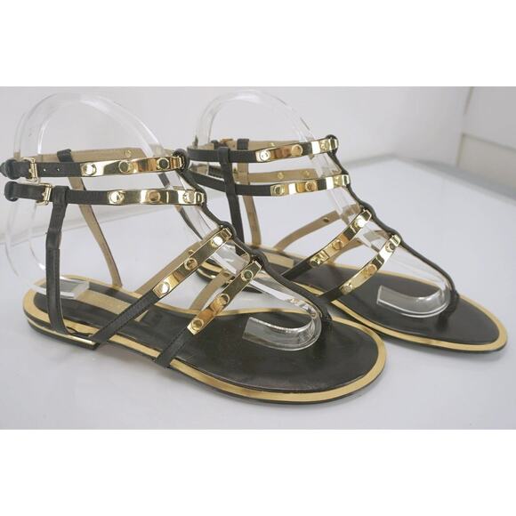 Michael Kors Hollie Studded Ankle Strappy Caged Thong Sandal SZ 6.5 Gold $350 - Picture 6 of 10